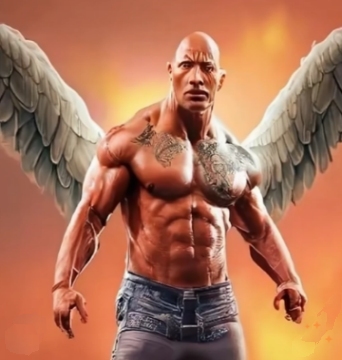Dwayne "The Rock" Johnson with feathery wings